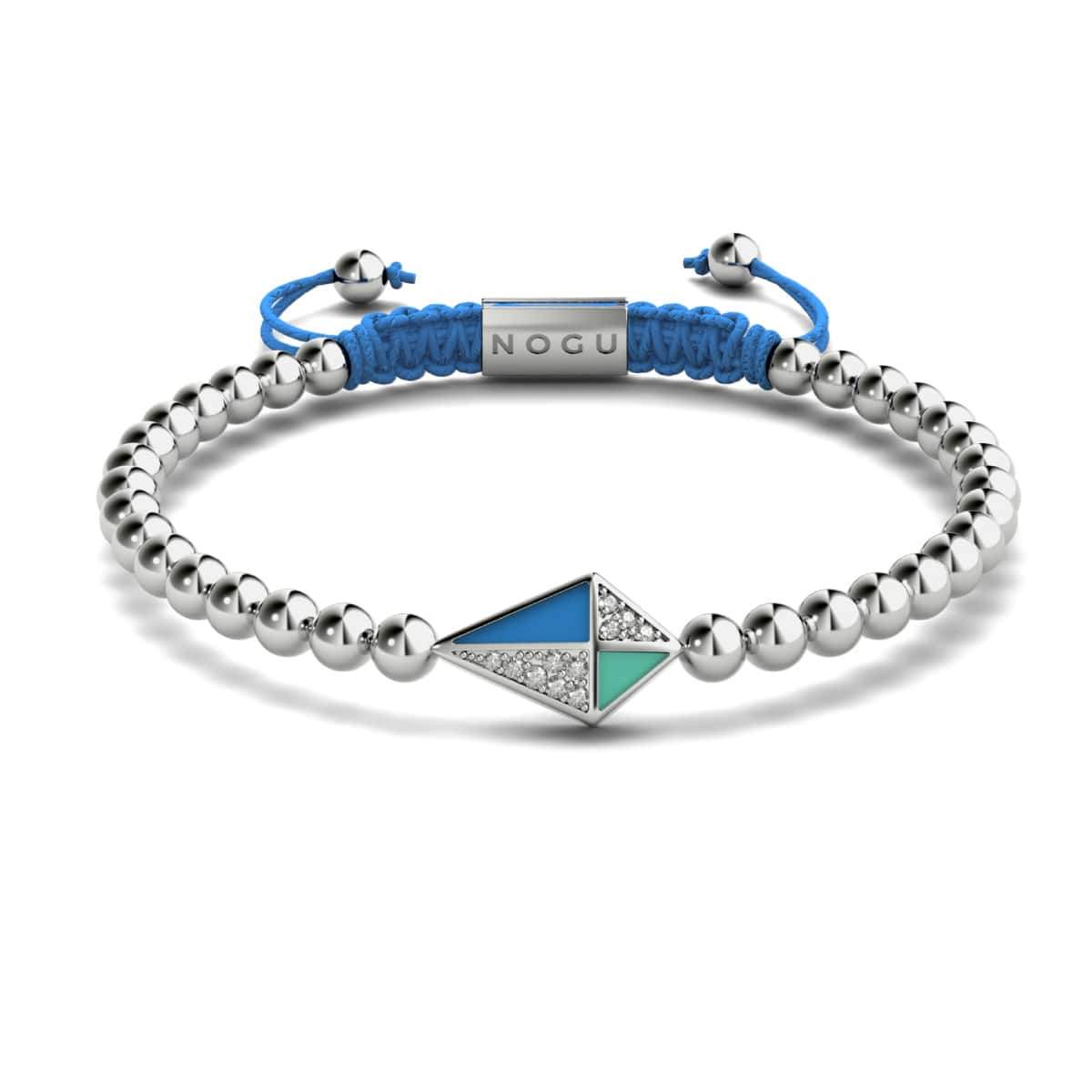 Cerf-volant | Argent & Bleu | Émail | Bracelet Charmballa en Cristal de Macramé